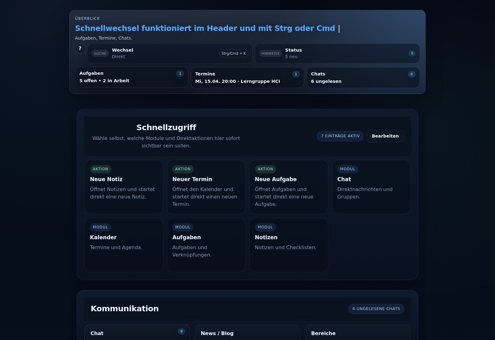 Keule-WebApp mit Aufgaben, Terminen und Chat